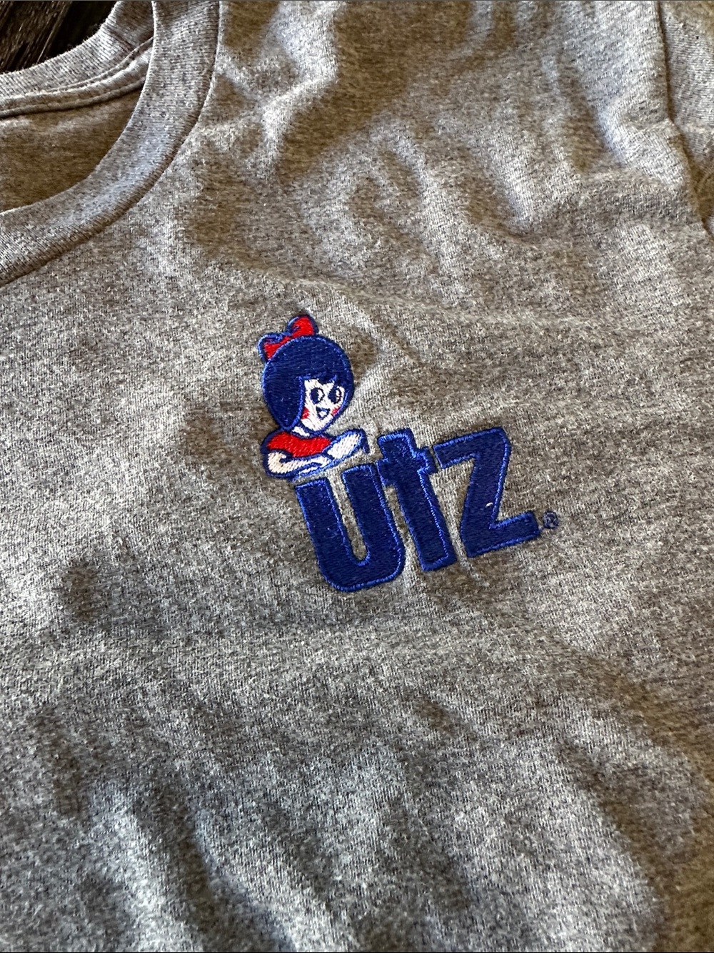Utz Chips Brand Embroidered Gray Soft Novelty Tshirt, Size Medium